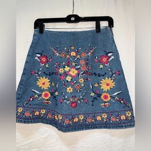 Embroidered Denim Skirt Francesca’s